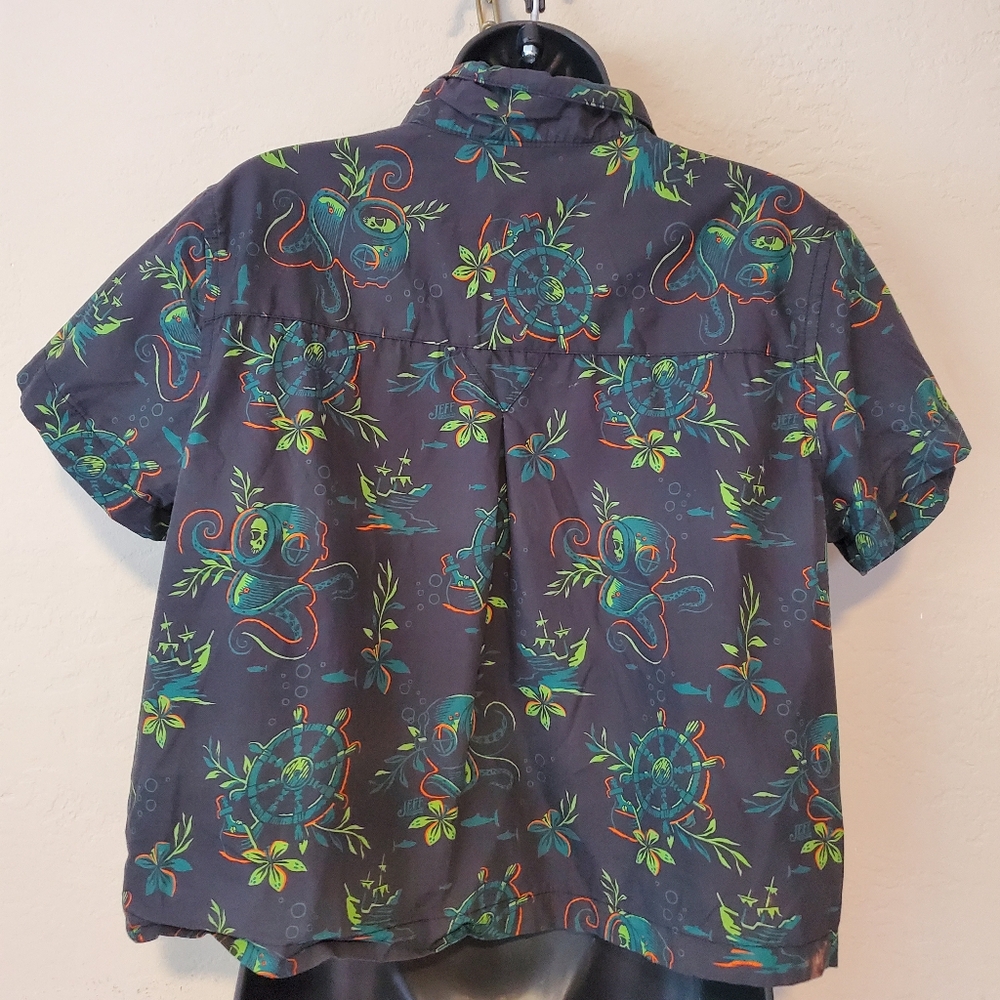 Women's Jeff Granito tiki deep dive print Hawaiian shirt L - Picture 4 of 8
